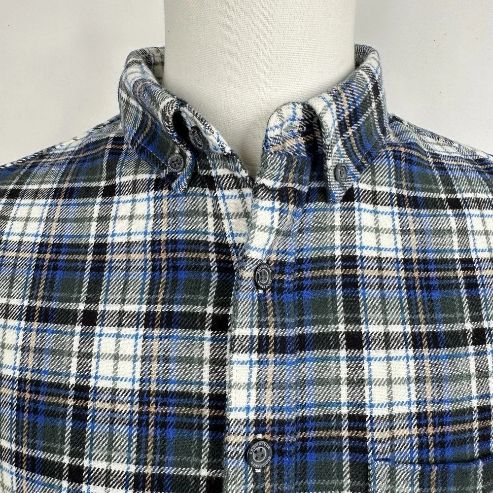 Men's Eddie Bauer Flannel Shirt Tartan Plaid Blue Green Cotton Button Up‎ Sz M